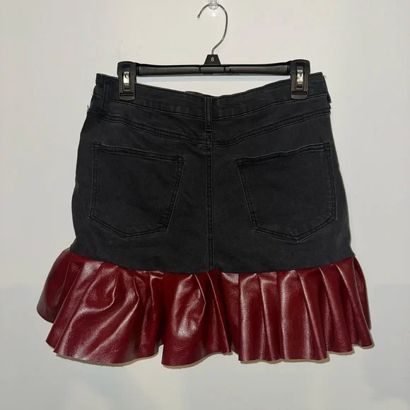 Ruffled Denim and Red Mini Skirt with Ruffles - Picture 5 of 6